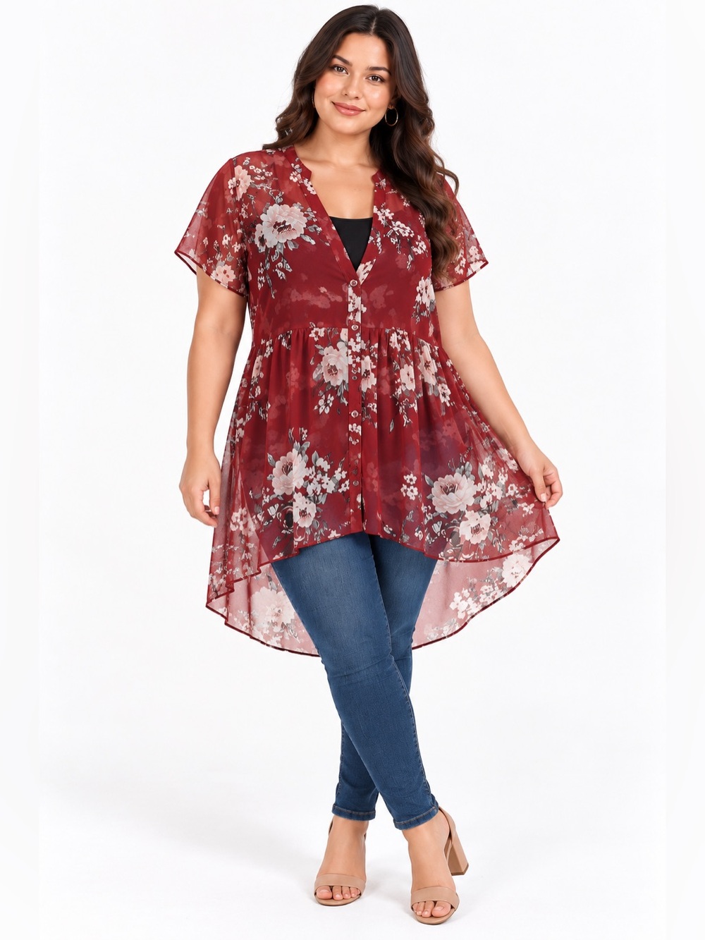 TORRID FLORAL CHIFFON HI-LO BABYDOLL TUNIC